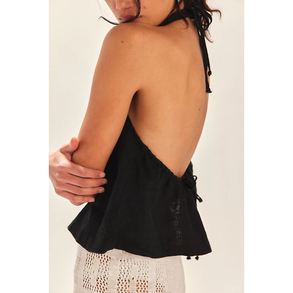 Free People Black Open-Back Halter Top